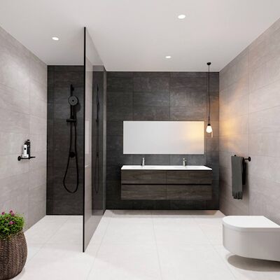 Badkamermeubel Solid Surface BWS Oslo 200×46 cm Wood Dark Brown Wasbak Dubbel (2 kraangaten, 4 lades)