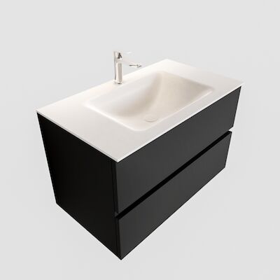 Badkamermeubel Solid Surface BWS Oslo 80×45 cm Mat Zwart Urban (1 kraangat)