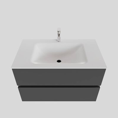 Badkamermeubel Solid Surface BWS Oslo 80×46 cm Mat Antraciet (met 1 kraangat)