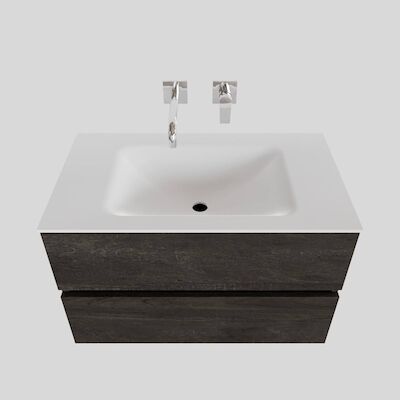 Badkamermeubel Solid Surface BWS Oslo 80×46 cm Wood Dark Brown (0 kraangaten)