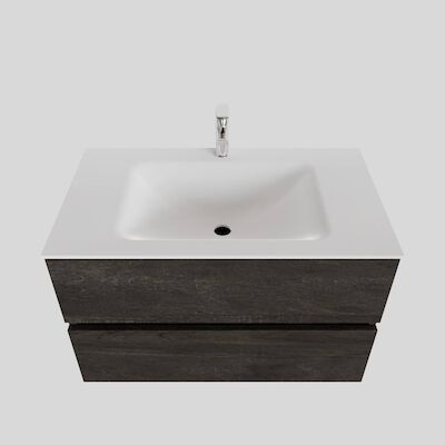 Badkamermeubel Solid Surface BWS Oslo 80×46 cm Wood Dark Brown (met 1 kraangat)