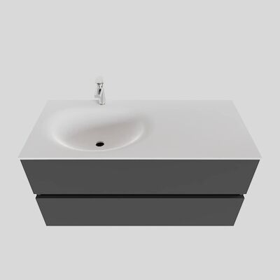 Badkamermeubel Solid Surface BWS Stockholm 100×46 cm Links Mat Antraciet (met 1 kraangat)