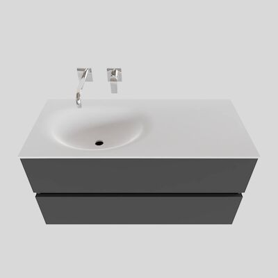 Badkamermeubel Solid Surface BWS Stockholm 100×46 cm Links Mat Antraciet (zonder kraangat)