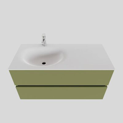 Badkamermeubel Solid Surface BWS Stockholm 100×46 cm Links Mat Groen (met 1 kraangat)