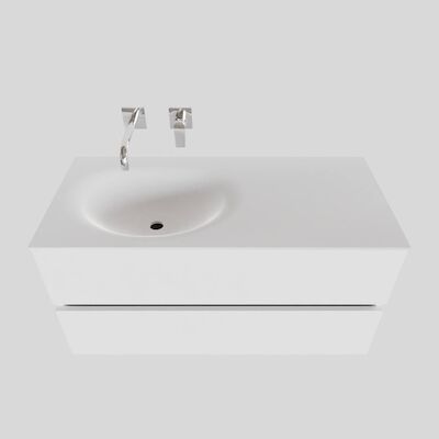 Badkamermeubel Solid Surface BWS Stockholm 100×46 cm Links Mat Wit (zonder kraangat)