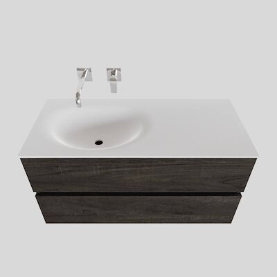 Badkamermeubel Solid Surface BWS Stockholm 100×46 cm Links Wood Dark Brown (0 kraangaten)