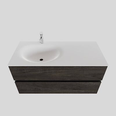Badkamermeubel Solid Surface BWS Stockholm 100×46 cm Links Wood Dark Brown (1 kraangat)