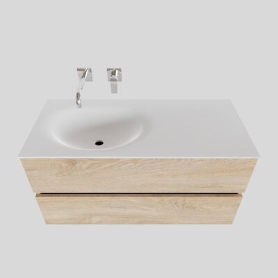 Badkamermeubel Solid Surface BWS Stockholm 100×46 cm Links Wood Washed Oak (0 kraangaten)