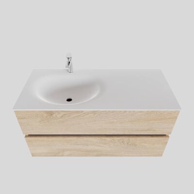 Badkamermeubel Solid Surface BWS Stockholm 100×46 cm Links Wood Washed Oak (1 kraangat)