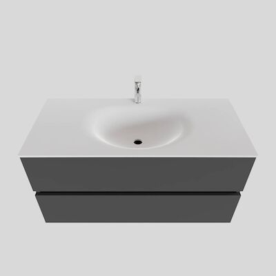 Badkamermeubel Solid Surface BWS Stockholm 100×46 cm Midden Mat Antraciet (met 1 kraangat)