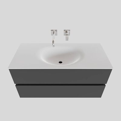 Badkamermeubel Solid Surface BWS Stockholm 100×46 cm Midden Mat Antraciet (zonder kraangat)