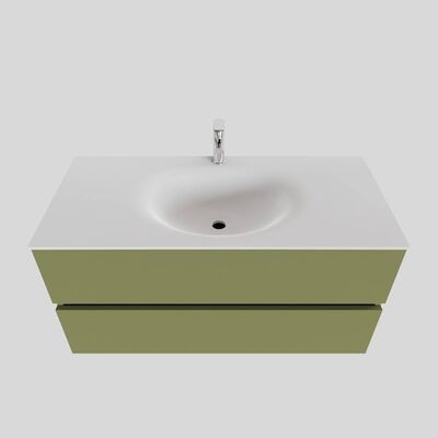 Badkamermeubel Solid Surface BWS Stockholm 100×46 cm Midden Mat Groen (met 1 kraangat)