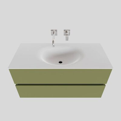 Badkamermeubel Solid Surface BWS Stockholm 100×46 cm Midden Mat Groen (zonder kraangat)