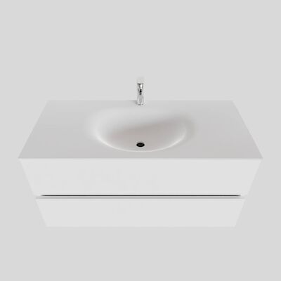 Badkamermeubel Solid Surface BWS Stockholm 100×46 cm Midden Mat Wit (met 1 kraangat)