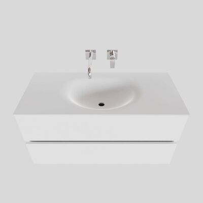 Badkamermeubel Solid Surface BWS Stockholm 100×46 cm Midden Mat Wit (zonder kraangat)