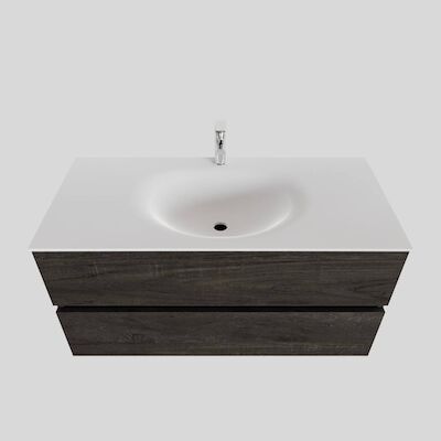 Badkamermeubel Solid Surface BWS Stockholm 100×46 cm Midden Wood Dark Brown (1 kraangat)