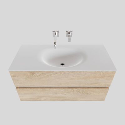 Badkamermeubel Solid Surface BWS Stockholm 100×46 cm Midden Wood Washed Oak (0 kraangaten)