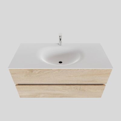 Badkamermeubel Solid Surface BWS Stockholm 100×46 cm Midden Wood Washed Oak (1 kraangat)