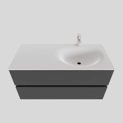 Badkamermeubel Solid Surface BWS Stockholm 100×46 cm Rechts Mat Antraciet (met 1 kraangat)