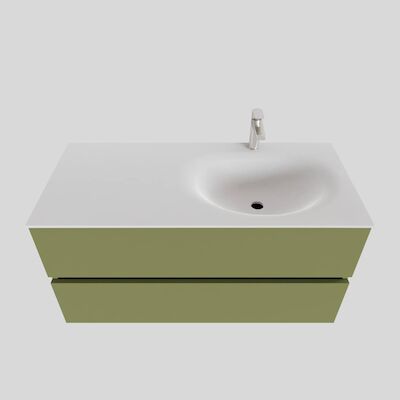 Badkamermeubel Solid Surface BWS Stockholm 100×46 cm Rechts Mat Groen (met 1 kraangat)