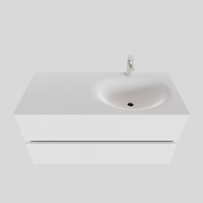 Badkamermeubel Solid Surface BWS Stockholm 100×46 cm Rechts Mat Wit (met 1 kraangat)