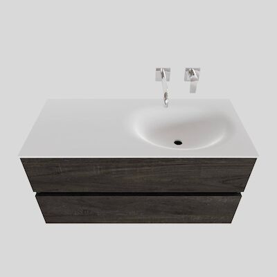 Badkamermeubel Solid Surface BWS Stockholm 100×46 cm Rechts Wood Dark Brown (0 kraangaten)