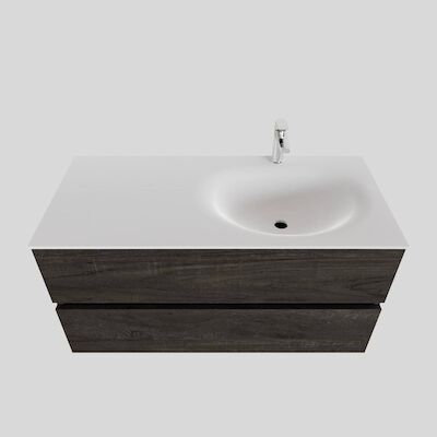 Badkamermeubel Solid Surface BWS Stockholm 100×46 cm Rechts Wood Dark Brown (1 kraangat)