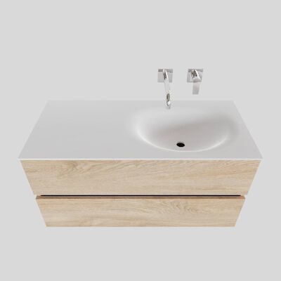 Badkamermeubel Solid Surface BWS Stockholm 100×46 cm Rechts Wood Washed Oak (0 kraangaten)