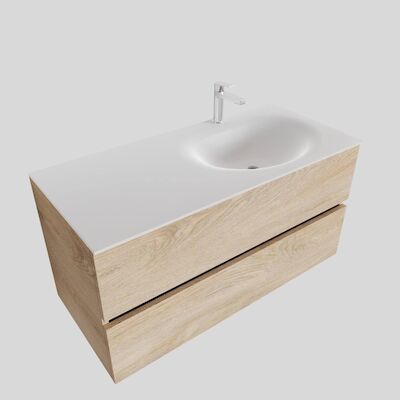 Badkamermeubel Solid Surface BWS Stockholm 100×46 cm Rechts Wood Washed Oak (1 kraangat)