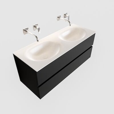 Badkamermeubel Solid Surface BWS Stockholm 120×45 cm Mat Zwart Urban Dubbel (0 kraangaten)