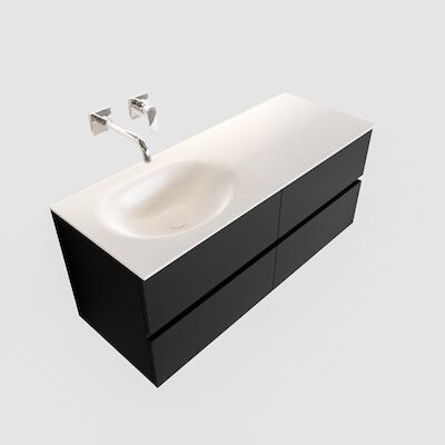 Badkamermeubel Solid Surface BWS Stockholm 120×45 cm Mat Zwart Urban Links (0 kraangaten, 4 lades)