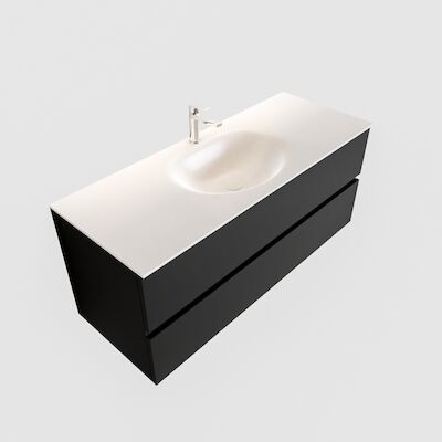 Badkamermeubel Solid Surface BWS Stockholm 120×45 cm Mat Zwart Urban Midden (1 kraangat)