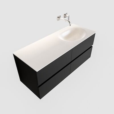 Badkamermeubel Solid Surface BWS Stockholm 120×45 cm Mat Zwart Urban Rechts (0 kraangaten, 4 lades)