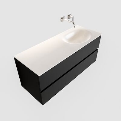 Badkamermeubel Solid Surface BWS Stockholm 120×45 cm Mat Zwart Urban Rechts (0 kraangaten)