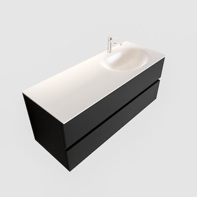 Badkamermeubel Solid Surface BWS Stockholm 120×45 cm Mat Zwart Urban Rechts (1 kraangat)