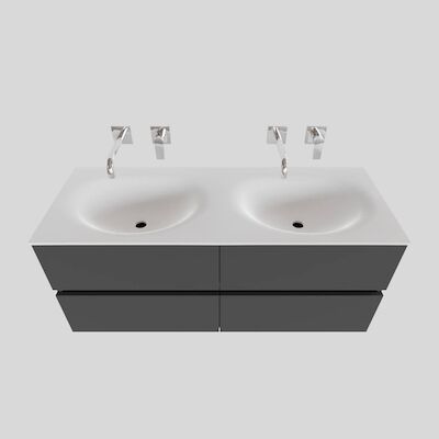 Badkamermeubel Solid Surface BWS Stockholm 120×46 cm Dubbel Mat Antraciet 4 Laden (zonder kraangaten)