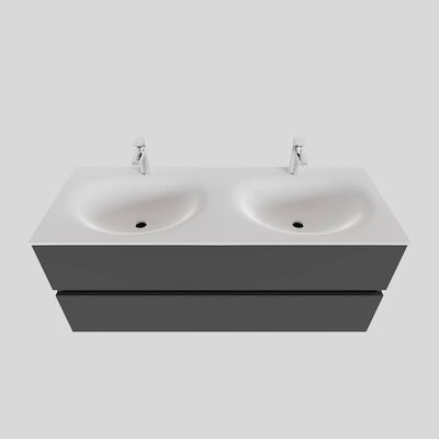 Badkamermeubel Solid Surface BWS Stockholm 120×46 cm Dubbel Mat Antraciet (met 2 kraangaten)