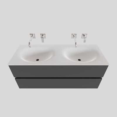 Badkamermeubel Solid Surface BWS Stockholm 120×46 cm Dubbel Mat Antraciet (zonder kraangaten)