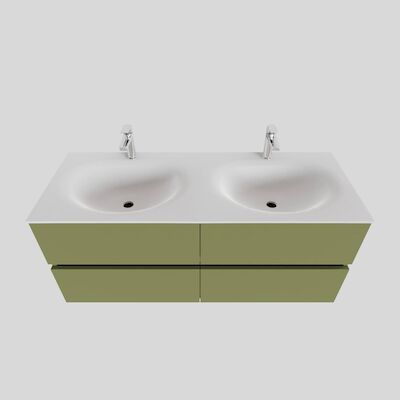 Badkamermeubel Solid Surface BWS Stockholm 120×46 cm Dubbel Mat Groen 4 Laden (met 2 kraangaten)