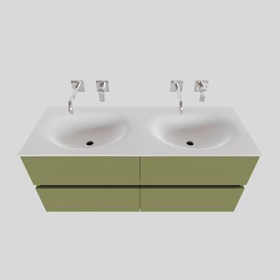 Badkamermeubel Solid Surface BWS Stockholm 120×46 cm Dubbel Mat Groen 4 Laden (zonder kraangaten)