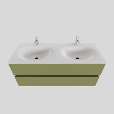 Badkamermeubel Solid Surface BWS Stockholm 120×46 cm Dubbel Mat Groen (met 2 kraangaten)