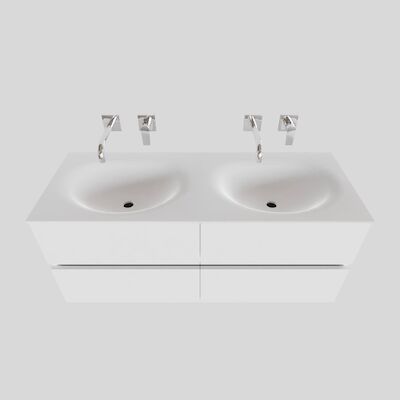 Badkamermeubel Solid Surface BWS Stockholm 120×46 cm Dubbel Mat Wit 4 Laden (zonder kraangaten)