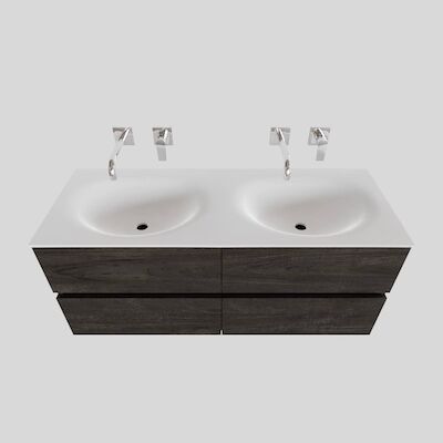 Badkamermeubel Solid Surface BWS Stockholm 120×46 cm Dubbel Wood Dark Brown 4 Laden (0 kraangaten)