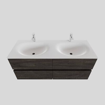 Badkamermeubel Solid Surface BWS Stockholm 120×46 cm Dubbel Wood Dark Brown 4 Laden (2 kraangaten)