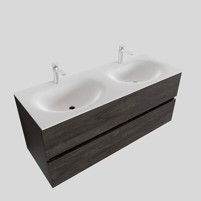 Badkamermeubel Solid Surface BWS Stockholm 120×46 cm Dubbel Wood Dark Brown (met 2 kraangaten)