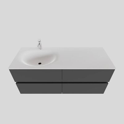 Badkamermeubel Solid Surface BWS Stockholm 120×46 cm Links Mat Antraciet 4 Laden (met 1 kraangat)