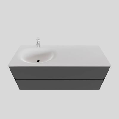 Badkamermeubel Solid Surface BWS Stockholm 120×46 cm Links Mat Antraciet (met 1 kraangat)
