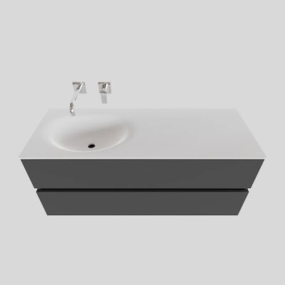 Badkamermeubel Solid Surface BWS Stockholm 120×46 cm Links Mat Antraciet (zonder kraangat)