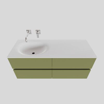 Badkamermeubel Solid Surface BWS Stockholm 120×46 cm Links Mat Groen 4 Laden (zonder kraangaten)