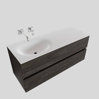 Badkamermeubel Solid Surface BWS Stockholm 120×46 cm Links Wood Dark Brown (0 kraangaten)